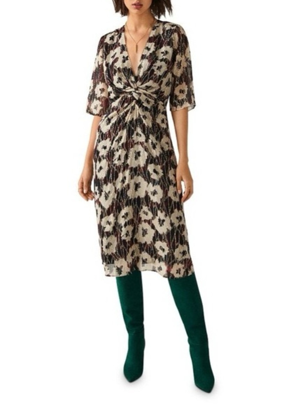 ba&sh Kaz Midi Twist Front Midi Dress